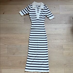 Caroline Constas Black and White Striped Long Sleeve Dress